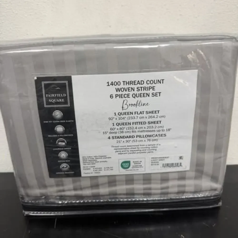 6 Pieces Queen Fairfield Square Brookline 1400 TC Sheet Set Light Grey